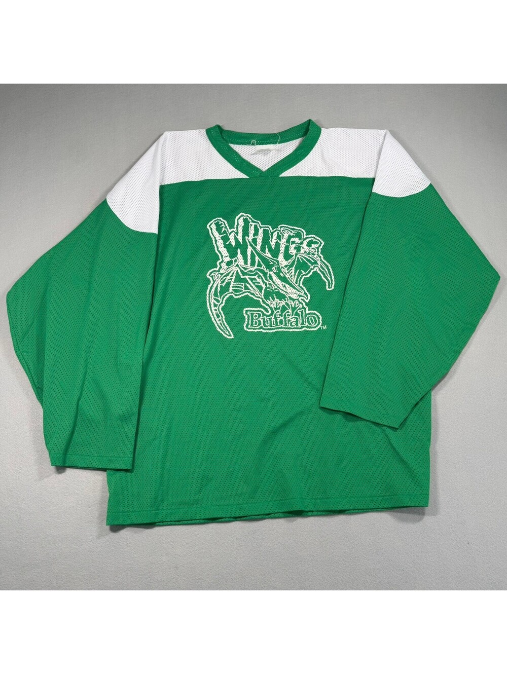 Wings Buffalo Hockey Jersey Green Mesh V-Neck Dragon Logo #9 Athletic Knit XL